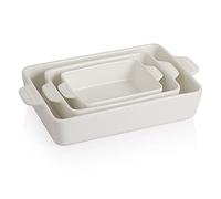 SWEEJAR Ensemble de plats de cuisson rectangulaires en céramique pour lasagnes, cuisine, gâteaux, dîners, banquets et usage quotidien, cocottes 30 x 20 x 7 cm (blanc)