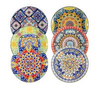 Sweejar Home Assiettes à salade 10 pouces, assiettes à dessert en céramique, lot de 6, petites assiettes de table de style bohème, assiettes rondes colorées pour la cuisine (colorées)