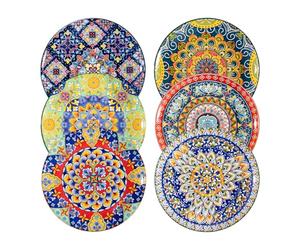 Sweejar Home Assiettes à salade 10 pouces, assiettes à dessert en céramique, lot de 6, petites assiettes de table de style bohème, assiettes rondes colorées pour la cuisine (colorées)