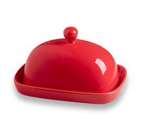Sweejar Home Beurrier en céramique avec couvercle pour comptoir, beurre en porcelaine avec poignée à bouton, récipient à beurre pour beurre de la côte est/ouest, 18,5 x 10,4 cm (rouge)