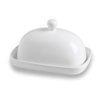 Sweejar Home Beurrier en céramique avec couvercle pour comptoir, beurre en porcelaine avec poignée à bouton, récipient à beurre pour beurre de la côte est/ouest, 18,5 x 10,4 cm (blanc)