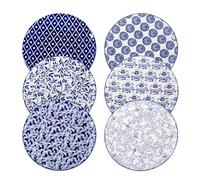 Sweejar Home ensemble d'assiettes plates en céramique de 26,7 cm, grandes assiettes à dessert en porcelaine, assiettes de fête adaptées au micro-ondes et au lave-vaisselle lot de 6 (bleu vintage)