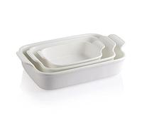 Sweejar Home Ensemble de plats de cuisson en porcelaine pour la cuisine, cocotte rectangulaire en céramique, moules à lasagnes, gâteaux, dîners, cuisine, banquet et usage quotidien (blanc)