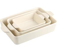 Sweejar Home Ensemble de plats de cuisson rectangulaires en céramique pour lasagnes, cuisine, gâteaux, dîners, banquets et usage quotidien, 30 x 20 x 7 cm (beige)