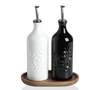 Sweejar Home Lot de 2 flacons distributeurs d'huile d'olive en céramique, 560 ml, opaque, protège contre l'oxydation, convient pour le stockage du vinaigre, de la sauce soja, des liquides, blanc et