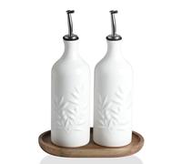 Sweejar Home Lot de 2 flacons distributeurs d'huile d'olive en céramique, 560 ml, opaque, protège contre l'oxydation, convient pour le stockage, vinaigre, sauce soja, liquides, blanc