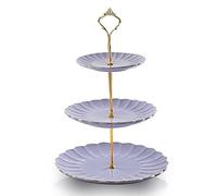 Sweejar Home - Présentoir à gâteaux à 3 étages en céramique, pour gâteaux de mariage, cupcakes et pâtisseries de fête violet