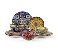 Sweejar Home Service de table en céramique pour 4 personnes, 12 pièces avec assiettes et bols en porcelaine de style bohème - Passe au lave-vaisselle et au micro-ondes