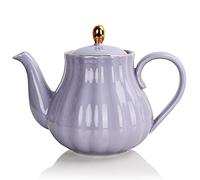 Sweejar Home Théière en porcelaine avec infuseur et couvercle, 890 ml avec filtre pour thé/café/lait/femme/bureau/maison/cadeau (forme de citrouille, violet)