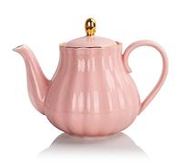 Sweejar Home Théière en porcelaine avec infuseur et couvercle, 890 ml avec filtre pour thé/café/lait/femme/bureau/maison/cadeau (forme de citrouille, rose1)
