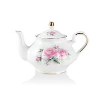 Sweejar Home Théière en Porcelaine, Motif Floral Doré, 850 ml, 3 à 4 Tasses (Fleur Rose)
