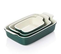 SWEEJAR Lot de 2 casseroles rectangulaires en céramique pour cuisson, plats à lasagnes pour casserole, gâteau, dîner, cuisine, banquet et usage quotidien 33 x 24 cm (vert foncé)