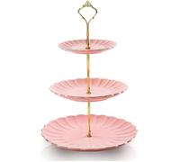 SWEEJAR Présentoir à Gâteaux 3 Étages, Support à Gâteau Rond en Céramique pour Mariage, Maison, Anniversaire et Goûter - Rose