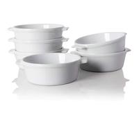 SWEEJAR Ramequin Crème Brulée en Céramique - Lot de 6 Ramequin en Porcelaine - Moules à Soufflés 280ml- Blanc
