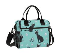 Sweet American Curl Cats Sac à déjeuner pour le travail avec bandoulière Grand fourre-tout pour l'école et la famille Turquoise