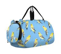 Sweet American Goldfinch Birds Sac de sport pour fille avec compartiment à chaussures léger pour voyage, sport, week-end, Sweet American Goldfinch Birds Bleu