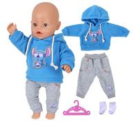 Sweet Baby Vêtements de poupée pour poupée de 35 à 45,7 cm, 4 pièces, tenue de chiot bleu avec sweat à capuche, pantalon, chaussettes, cintre compatible avec les nouveau-nés de 35 à 43 cm, pour