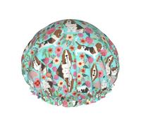 Sweet Basset Hound Bonnet de bain imprimé floral, double couche de protection des cheveux, couverture élastique pour le lavage du visage, 27 cm