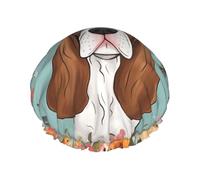 Sweet Basset Hound Bonnet de douche double couche imperméable pour femme, chapeau de bain réutilisable avec bande élastique, garde les cheveux au sec pour la douche et les soins de la peau