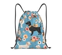 Sweet Basset Hound Floral Sac de sport léger avec cordon de serrage - Sac de sport pliable résistant à l'eau avec bandoulière réglable, idéal pour le sport, le yoga, les voyages et l'école, Noir , M