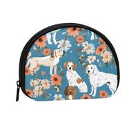 Sweet Basset Hound Florals Mini sac de rangement portable en polyester imprimé en forme de coquillage Petit portefeuille pour pièces de monnaie, Noir , Taille unique