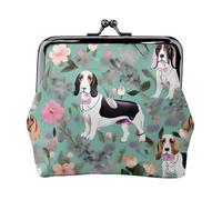Sweet Basset Hound Florals Petit portefeuille pour femme, porte-monnaie pour femme, petit portefeuille pour femme, avec fermeture éclair et verrou, noir, One Size, Art déco