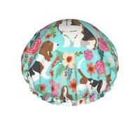 Sweet Basset Hound - Grand bonnet de douche imperméable pour femme - Avec bande élastique lavable - Motif floral