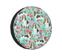 Sweet Basset Hound Housse de pneu de secours avec imprimé floral, ajustement universel pour remorque, SUV, camions et autres véhicules (60-83 cm)