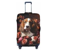 Sweet Basset Hound Housse de protection élastique lavable et anti-rayures pour valise Motif floral, blanc, Small