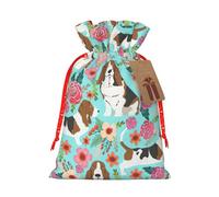 Sweet Basset Hound Impression Florals Cordon de serrage Sacs saisonniers Célébrations Eco-conscient Emballage cadeau de vacances