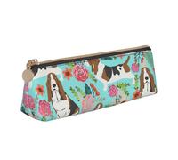 Sweet Basset Hound Imprimé floral Fournitures pour étudiants Grande capacité Trousse à crayons École Voyage Bureau, blanc, Taille unique