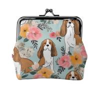 Sweet Basset Hound - Porte-monnaie avec imprimé floral pour femmes et filles - Mini pochette portefeuille avec verrou - Joli portefeuille en cuir, Noir , Taille unique, Pochette à monnaie