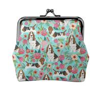 Sweet Basset Hound Portefeuille de voyage minimaliste avec impression florale, petite pochette de rangement pour randonnées et excursions en plein air, Noir , Taille unique, Pochette à monnaie