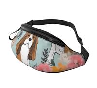 Sweet Basset Hound Sac banane imprimé floral avec trou pour écouteurs pour homme et femme - Sac banane de sport réglable pour l'extérieur, l'entraînement, la randonnée, Noir , Taille unique, Sac à dos