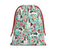 Sweet Basset Hound Sac cadeau avec cordon de serrage et ruban rouge doux et élégant pour Noël Halloween