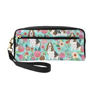 Sweet Basset Hound Trousse à crayons avec imprimé floral pour accessoires, papeterie, articles de toilette, compagnon de voyage