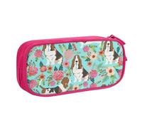 Sweet Basset Hound Trousse à crayons avec imprimé floral pour cosmétiques, outils artistiques, fournitures pour étudiants, enseignants, utilisation polyvalente, rose, Taille unique, Ensemble cartable