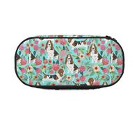 Sweet Basset Hound Trousse à crayons portable haute capacité Motif floral Pour étudiants, adolescents et adultes, Noir , Taille unique, Organiseur de sac