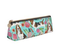 Sweet Basset Hound Trousse à crayons triangulaire avec imprimé floral Grande capacité