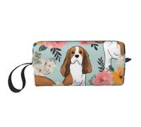 Sweet Basset Hound Trousse de maquillage de voyage avec imprimé floral pour femme, blanc, Taille unique, Trousse de maquillage