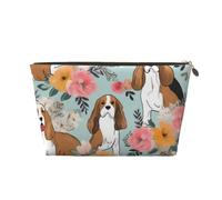 Sweet Basset Hound Trousse de maquillage de voyage avec imprimé floral Trousse de toilette multifonction avec fermeture éclair pour femmes et filles Doré, doré, Taille unique