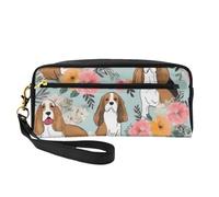 Sweet Basset Hound Trousse de maquillage de voyage en cuir avec imprimé floral pour femme et fille, Noir , Taille unique, Trousse de maquillage