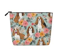 Sweet Basset Hound Trousse de maquillage multifonction en lin à une couche Motif floral, Noir , Taille unique