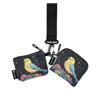 Sweet Bird Lot de 2 porte-monnaie fins et amovibles avec poche zippée pour homme et femme Noir, multicolore, 4.13"(L) x 3.5"(W), Accessoire de voyage