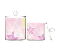 Sweet Blush Color Star Lot de 2 boîtes de rangement en plastique transparent avec couvercle pour garde-manger Essentiels décoratifs pour cotons-tiges