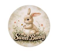Sweet Bunny Floral Pattern Print Round Tin Sign Vintage Style Metal Sign Home Bar Garden Wall Plaque Decor Metal Poster 20,3 x 20,3 cm