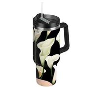 Sweet Calla Lily Flower Bouteille d'eau réutilisable sous vide avec sangle avec couvercle et paille - Tasse décorative pour café, voyage pour école, sport, garderie, camping et plus encore - 1200 ml