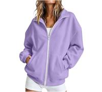 Sweet Capuche Femme Women Fall and Winter Solid Color Basic Versatile Lapel Zipper Sweatshirt with Pockets Pulls Femme (Purple, S)