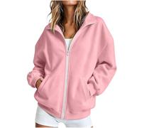 Sweet Capuche Femme Women Fall and Winter Solid Color Basic Versatile Lapel Zipper Sweatshirt with Pockets Pulls Femme (XXL)
