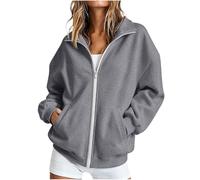 Sweet Capuche Femme Women Fall and Winter Solid Color Basic Versatile Lapel Zipper Sweatshirt with Pockets Pulls Femme (Grey, S)